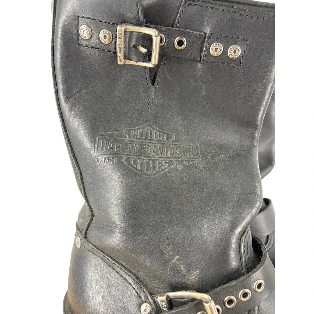 Harley-Davidson Black Leather Engineer Biker Boots Mid-Calf Buckle Straps
